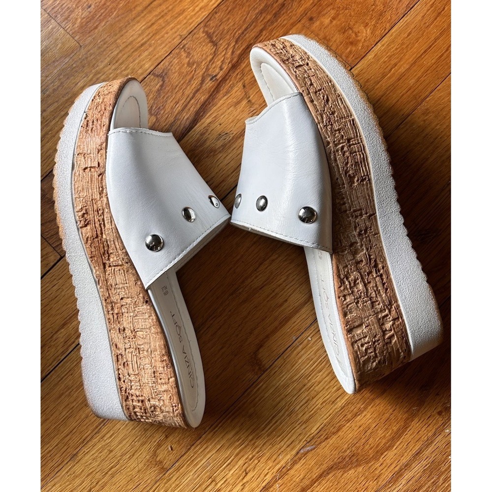 Cinzia Soft Italy Leather Platform Slide Sandals Studded White EU 38 Comfort 7 - Picture 6 of 8